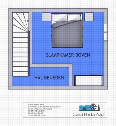 Plattegrond van slaapkamer boven en hal beneden